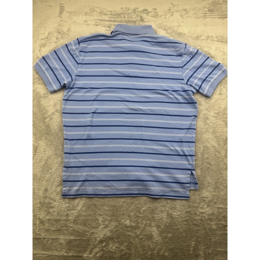 Polo Ralph Lauren Mens L Blue Striped Polo Shirt Yellow Pony Short Sleeve - Picture 3 of 14